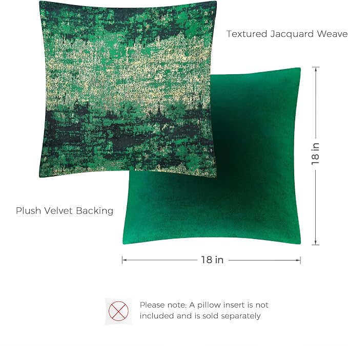 THE-TINOART Modern Spring Throw Pillow Covers 18x18, Green and Gold Jacquard Woven Pillow Covers, Luxury Holiday Decor for Couch Sofa Bed