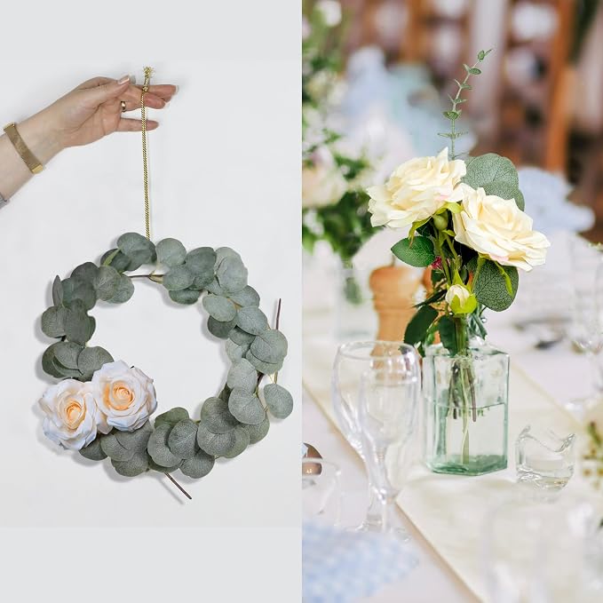 60Pcs 3 Kinds Mixed Eucalyptus Stems Artificial Silver Dollar Eucalyptus Leaves Picks, Seeded Faux Greenery Stems Bulk for Centerpieces Wedding Bouquets Floral Arrangement Home Decor