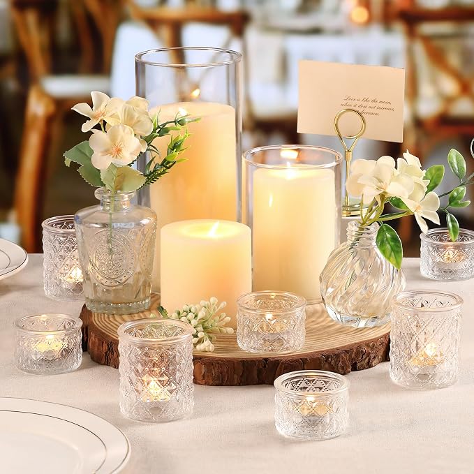 NITIME Assorted Votive Candle Holders Set of 24, Clear Glass Candle Holder in Bulk, Tea Light Holders for Wedding Table Decor, Party & Home Decoration, Fits Standard Votives & Tea Lights