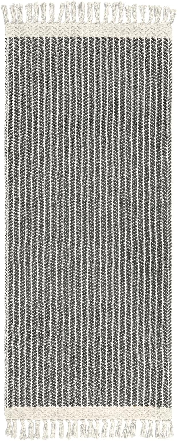 Lahome Boho Bathroom Runner Rug, 2x5 Washable Rugs for Laundry Room Hallway | Woven Cotton Grey Mat with Tassels, Farmhouse Decor Throw Non Shedding Lightweight Carpet Runners for Entryway Kitchen Door