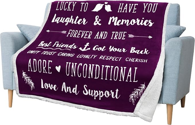 PAVILIA Best Friend Blanket - Friendship Gifts for Women, Soul Sister & Long Distance Bestie Gift, Soft Cozy Sherpa Throw with Sentimental Quotes, BFF Birthday Gift Idea, Purple