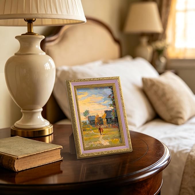 eletecpro 5x7 Vintage Picture Frame, Glass Cover, Pink Gold, 2-Pack