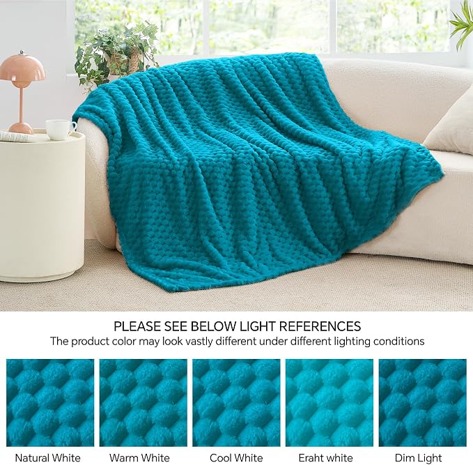 BEDELITE Jewel Blue Twin Blanket for Couch, Soft Cozy Gift for Women, 60*80 | 3D Jacquard Decorative Fleece Blanket, Super Soft Plush Throws, Cute Birthday Gift for Women & Men, Suitable for All Seasons