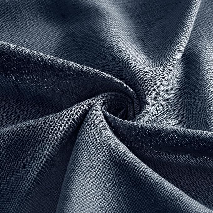 MIULEE Navy Blue Short Linen Curtains 52x45 Inch Long 2 Panels for Bedroom | Bathroom, Soft Thick Linen Textured Natural Kitchen Window Drapes, Semi Sheer Light Filtering, Back Tab, Burlap Look Decor
