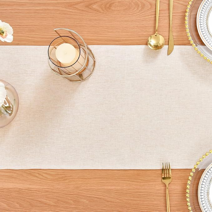 Faux Linen Table Runner Water Resistant 13 x 72 in, Neutral | Farmhouse Rustic Table Runners, Coffee Table Runner, Dresser Runners for Bedroom, Living Room, Kitchen, Dining, Party