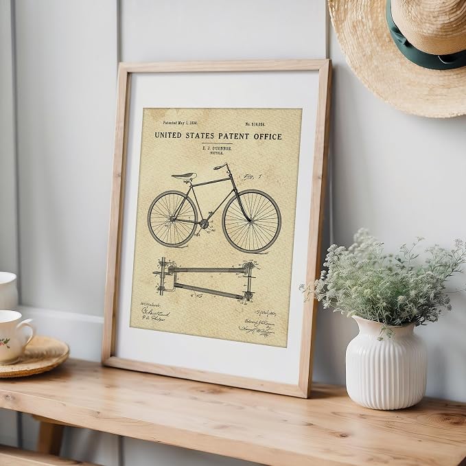 Bicycle Patent Print Wall Art - Unframed - 8x10 | Set the Wheels of Nostalgia in Motion with Classic Art Prints | Wall Décor for Cycling Enthusiasts, Man Caves, or Retro-Themed Spaces | Home Décor