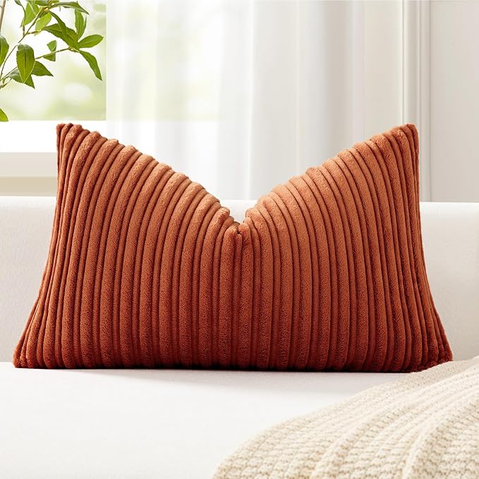 Kevin Textile Striped Corduroy 12”x24” Pillow Cover 1 Pack, Rust