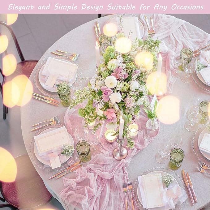 12 Pack 10Ft Cheesecloth Table Runner 35x120 Inch Boho Gauze Table Runner Rustic Cheese Cloth Long Romantic Table Runners for Wedding Bridal Shower Birthday Party Table Decor (Pink Purple)