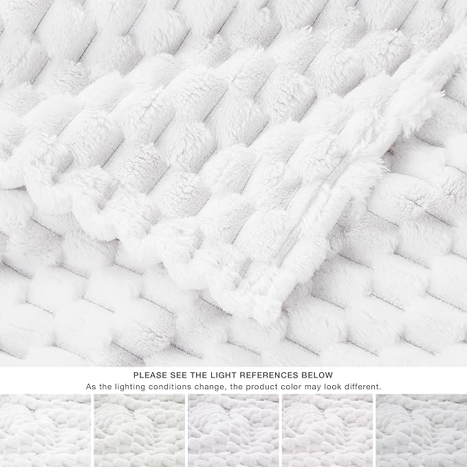 EXQ Home Gentle Soft Fleece Throw Blanket – Cozy Lightweight 3D Imitation Turtle Shell Jacquard Blanket for Couch Bed – All-Season Warm Fuzzy Flannel Blanket for Women Mom Her Gifts(60"x80",White)