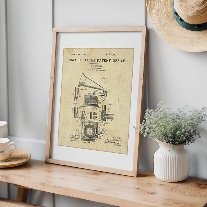 Phonograph Patent Print Wall Art - Unframed - 8x10 | Record Player | Classic Record Player Design | Perfect for Music Enthusiasts and Retro Décor Lovers | Elegant Home or Office Artwork