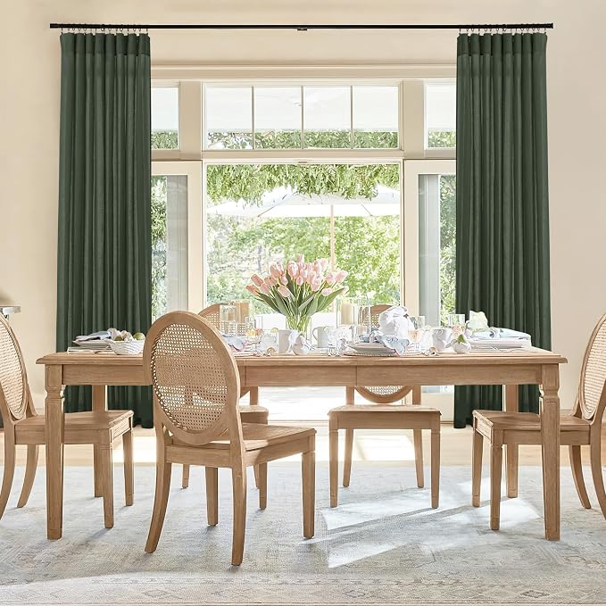 RYB HOME Linen Sheer Curtains 2 Panels for Living Room, Semi Transparent Privacy Drapes with Rod Pocket Farmhouse Style Window Treatments for Bedroom, Hunter Green, 52" W x 95" L