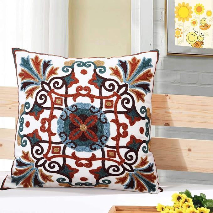 Throw Pillows Cover for Couch 18x18 inches Set of 2 Embroidered Pattern Decorative Pillow Case Covers for Living Room Sofa Bed Chair