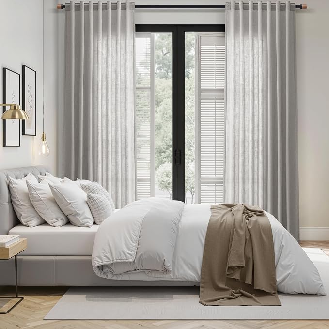 Light Gray Linen Curtains for Living Room 84 Inches Long 2 Panels Set Rod Pocket Back Tab Simple Modern Light Filtering Boho Coastal Room Decor Grey Sheer Curtain for Bedroom 52x84