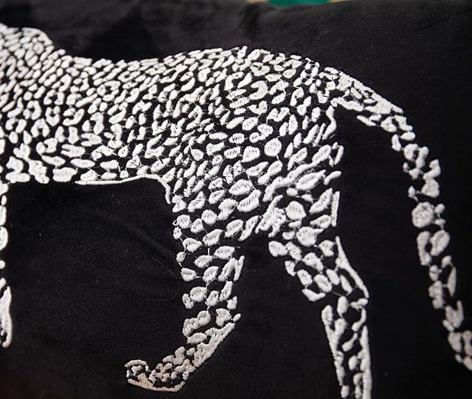 vctops Soft Velvet Embroidery Lumbar Decorative Throw Pillow Covers Leopard Pattern Cushion Case for Sofa Bedroom Couch (Black,12"x20")