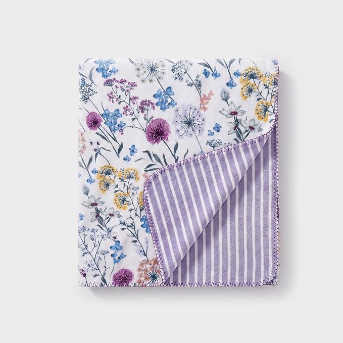 Floral Reversible Throw Blanket for Couch-Coco Flannel Soft Bed Blankets | Luxuriously Warm Fluffy Decor for Women, Mom, Her & Girls, Plush Throw for Sofa, Chair, 50x60in, Purple Dandelion