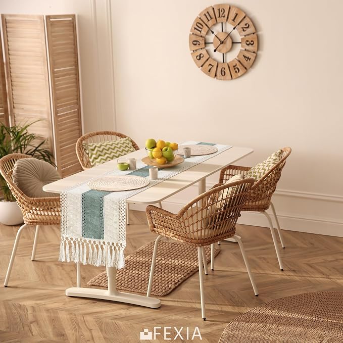FEXIA Boho Table Runner for Home Decor 12x36 Sage Green Fall Decorations | 36 Inches Long with Tassels Rustic Macrame Farmhouse Table Cover for Wedding Party Bohemian Bridal Shower Dining Decorations