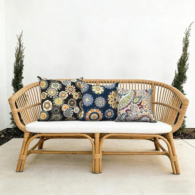Outdoor Pillow Covers 16x16 Inch Set of 2 Waterproof Decorative Throw Pillow Covers Patio Pillow Cases for Patio Furniture Garden Couch Farmhouse,Paisley Chilli