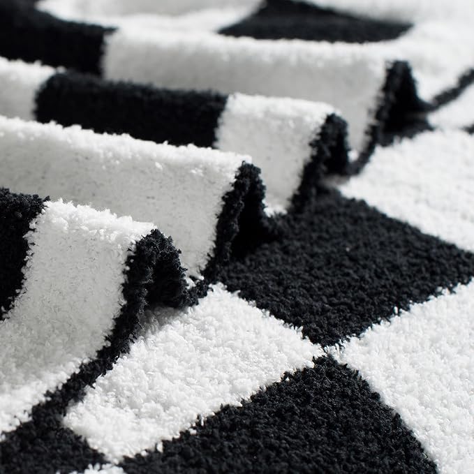 Carriediosa Checkered Throw Blanket 50x60, 400GSM Ultra Soft Microfiber | Black, Fuzzy Fluffy Cozy Plush Knit Knitted Plaid Checker, Lightweight Cute Preppy Fall Blankets & Throws for Couch, Bed