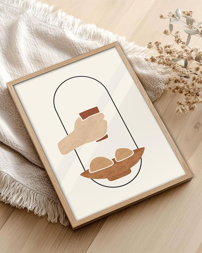 KensTro 16x20 Oak Framed Holy Communion Christian Wall Art | Natural Oak Wood Frame with Minimalist Communion Bread and Cup Design for Dining Room, Kitchen, Living Room or Prayer Space