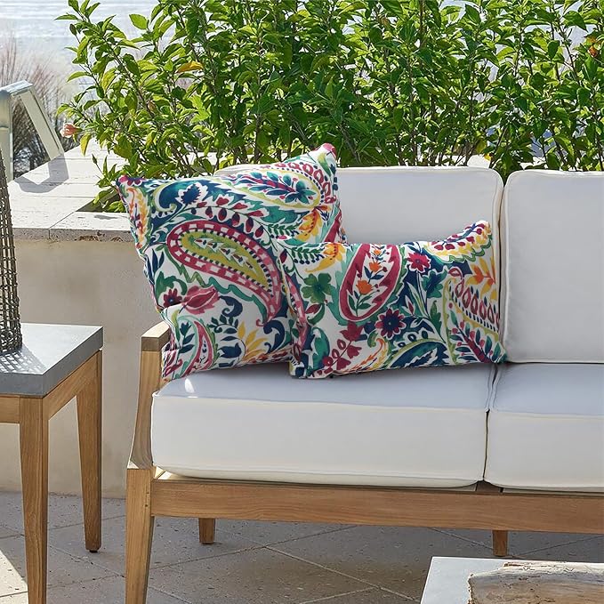 Outdoor Lumbar Pillow Covers 12”x20”, Rectangle Throw Pillow Covers for Patio Furniture, Decorative Lumbar Cushion Case for Garden Balcony Couch Office Chair, Pack of 2, Vigour Paisley