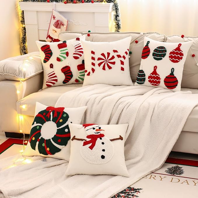 Christmas Decorative Throw Pillow Covers 18x18 Set of 2 Xmas Bells