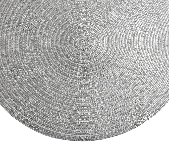 SHACOS Silver Glitter Round Placemats Set of 6 Sparkle Bling Place Mats Glitz Table Mats for Holiday Home Party Wedding Festive Table Decoration (6, Silver)
