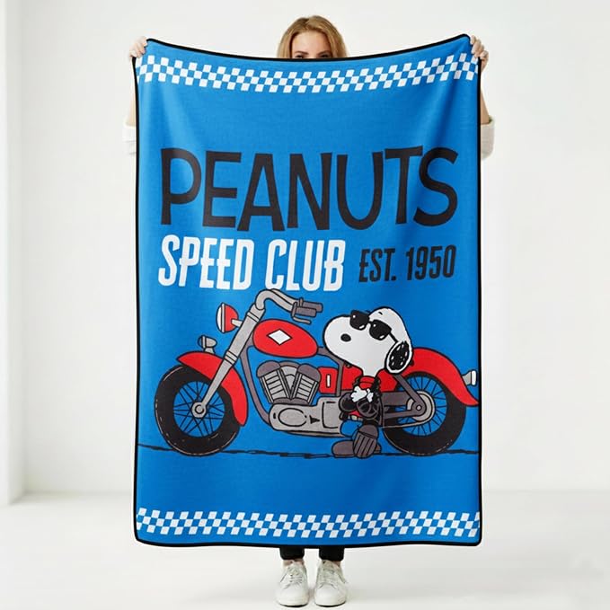 Silver Buffalo Peanuts Snoopy Speed Club Est, Fleece Throw Blanket, 45x60in | 1950, Soft and Cozy, 185 GSM