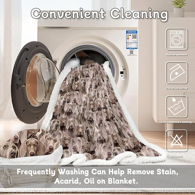 BlessLiving Fuzzy Dog Blanket for Kids Adults Puppy Lovey Fleece Blanket Reversible Animal Pattern Sherpa Throw (Weimaraner, 90 x 90 Inches)