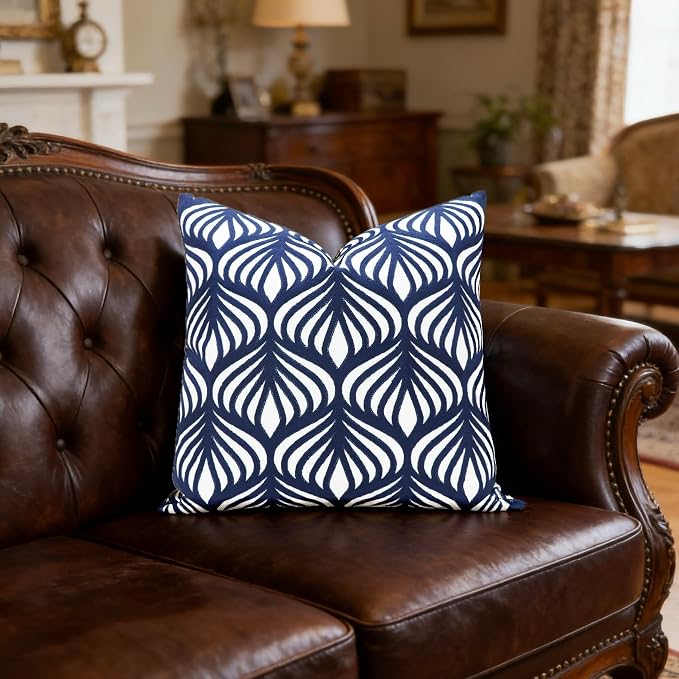 Slow Cow Embroidery Decorative Throw Pillow Cover Case for Couch Sofa Home Decor Modern Geometric Accent Pillow Cushion Cover 18 x 18 Inches Navy Blue