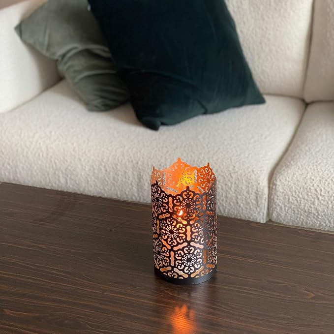 Hosley's Set of 2 Flower 7" High Cut Bronze Candle Holder & Lantern. Ideal for Use with Hosley Highly Scented Candles, Jar Candles. Can be Used as a Decorative Centerpiece in Your Living/Dining Room