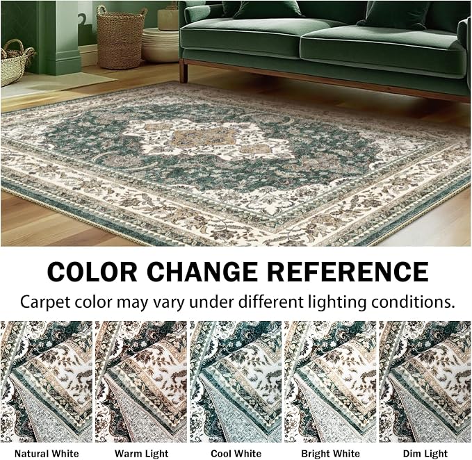 AooHHooA 2x3 Washable Entryway Rug Green, Soft Stain Resistant 2x3 Boho Rug Vintage Small Rugs for Entryway, Low Pile Lightweight Non-Slip Indoor Door Mat Small Rugs for Bedroom Bathroom