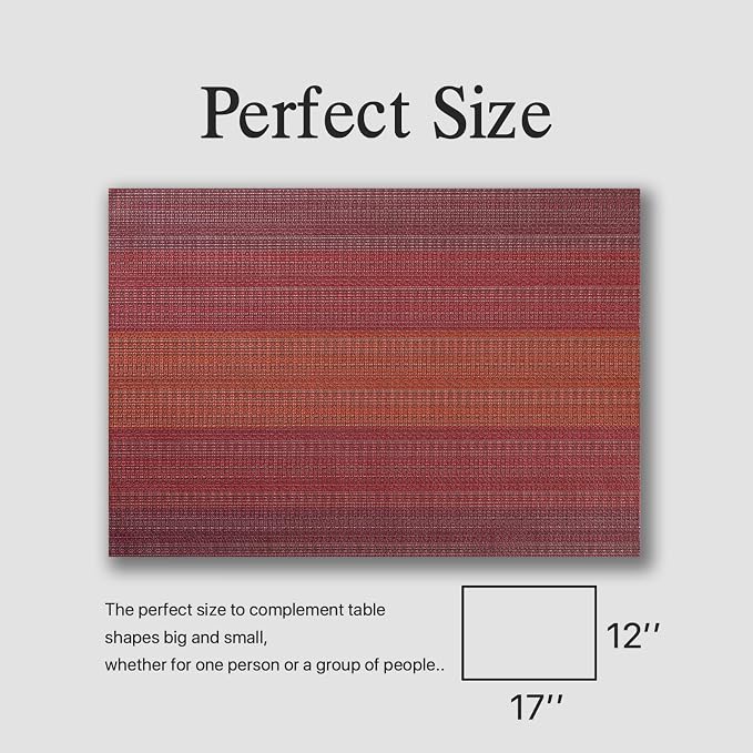 Placemats Set of 4 - Easy Clean Woven Vinyl Placemats for Dining Table, Indoor/Outdoor Place Mats, Washable PVC Table Mats(Pomegranate Parade)