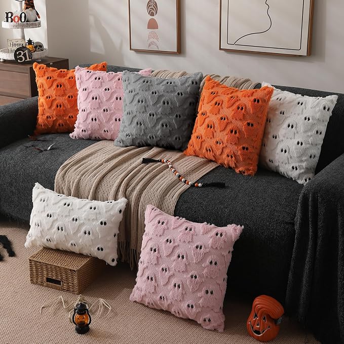 DFXSZ Halloween Pillow Covers 20x20 inch 2Pcs Silver Gray Ghost Halloween Decor
