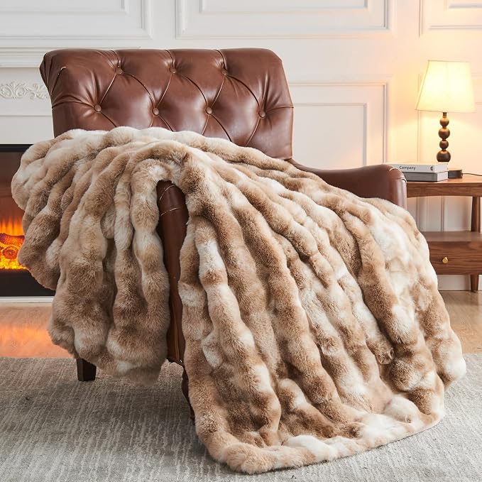 NEWCOSPLAY Faux Fur Thick Bubble Twin Blanket for Couch, Tie Dye, 60"x80" | Luxury Fluffy Thick Warm Bubble Blanket for Couch Sofa Bed 1000GSM, Soft Plush Cozy Decorative Throw, Gift for Women Men