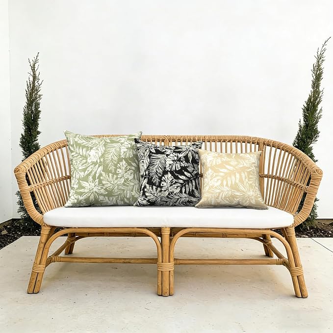 Outdoor Pillow Covers 16x16 Inch Set of 2 Waterproof Decorative Throw Pillow Covers Patio Pillow Cases for Patio Furniture Garden Couch Farmhouse,Tropical Leaf Oat