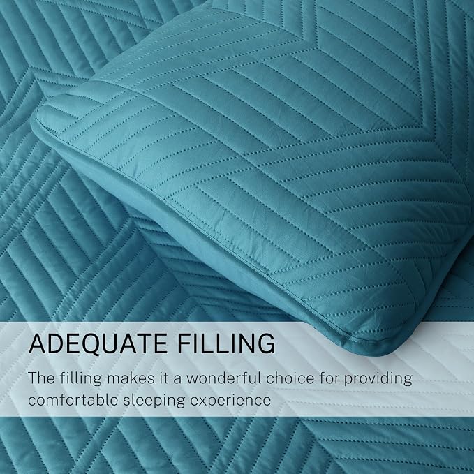 Exclusivo Mezcla Ultrasonic Full Queen Quilt Bedding Set, Teal | Lightweight Bedspreads, Soft Microfiber, Modern Geometric Coverlet, All Season Bed Cover, 1 Quilt and 2 Pillow Shams