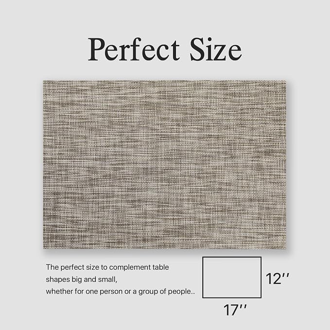 Placemats Set of 8 - Easy Clean Woven Vinyl Placemats for Dining Table, Indoor/Outdoor Place Mats, Washable PVC Table Mats(Cappuccino)