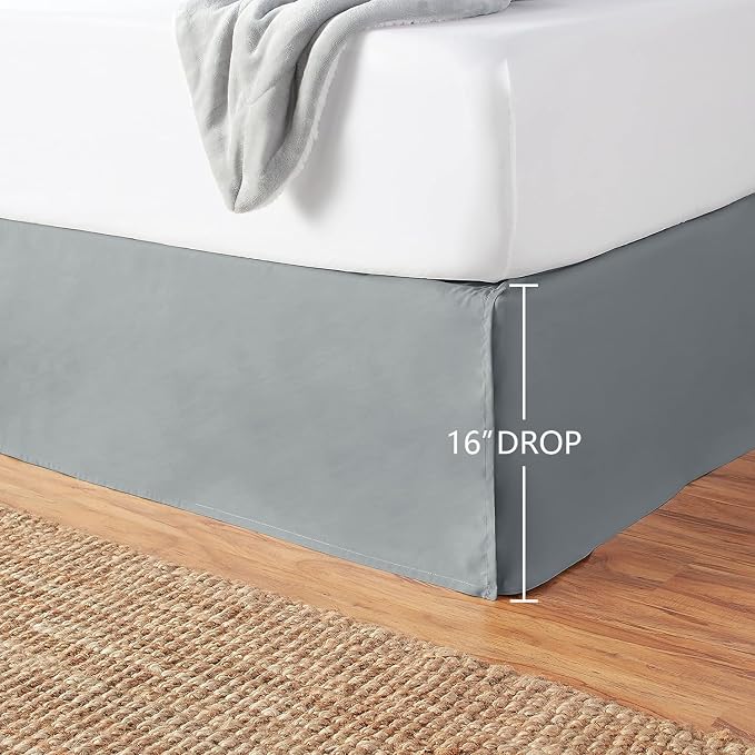 Amazon Basics Lightweight Pleated Bed Skirt, Machine Washable, Wrinkle Resistant, 100% Polyester, King, Dark Grey