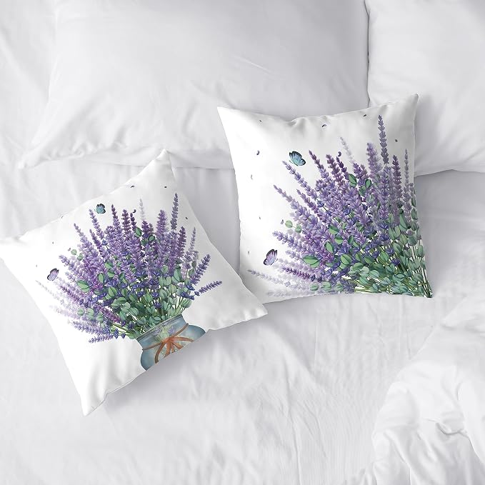 Purple Lavender Pillow Covers 18x18 Set of 2 Modern Art Butterfly Throw Pillow Covers Spring Summer Farmhouse Square Pillowcases for Outdoor Sofa Garden Living Room