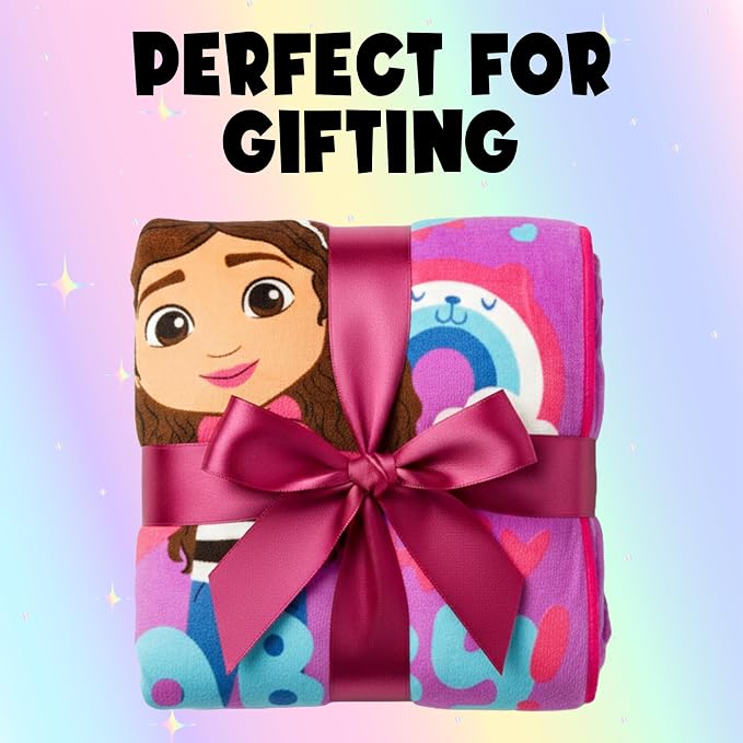 Silver Buffalo Gabby's Dollhouse Cupcake, Fleece Throw Blanket, 45x60in | Hey Gabby, Hearts and Rainbows, Soft and Cozy, 180 GSM