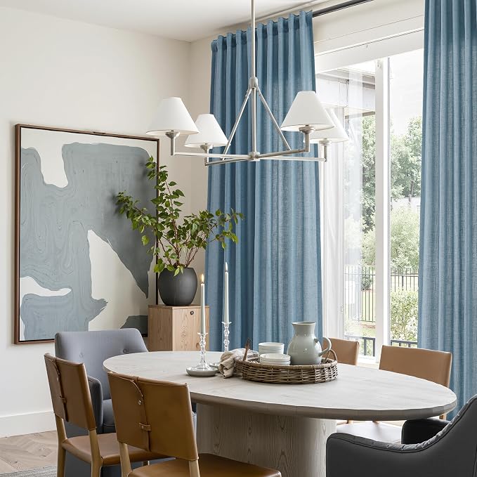Extra Long Linen Curtains 108 Inches for Living Room Back Tab Semi Sheer High Floor to Ceiling 9ft Light Filtering Curtain Boho Farmhouse Decor Window Drapes for Bedroom 2 Panels Blue
