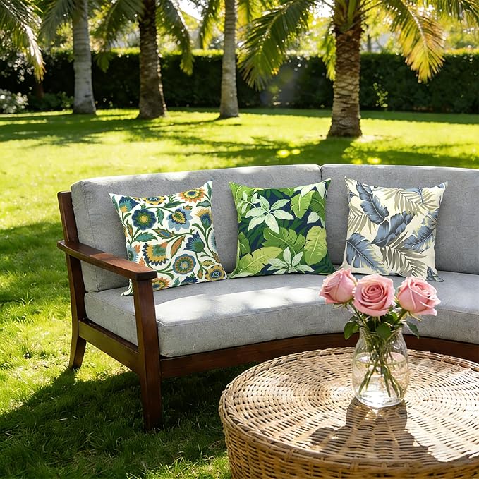 Outdoor Pillow Covers 16x16 Inch Set of 2 Waterproof Decorative Throw Pillow Covers Patio Pillow Cases for Patio Furniture Garden Couch Farmhouse,Jungle Leaves