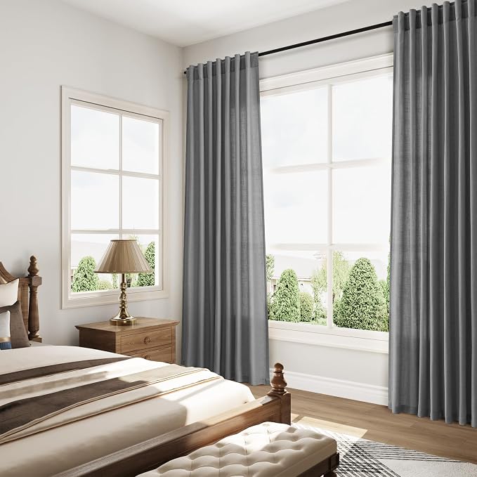 Blazer Grey Curtains Linen Blend Light Filtering Back Tab Curtain 84 Inches Long, Semi Sheer Privacy Drapes for Living Room & Bedroom,Simple Style 52x84 inch, 2 Panels
