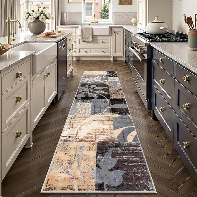 Yamaziot 2x8 Washable Modern Abstract Runner Rug Non-Slip for Hallways | Stain Resistant Kitchen Rug with Rubber Backing, Low Pile, Ultra Soft Carpet Runner for Bedroom, Laundry, Entryway
