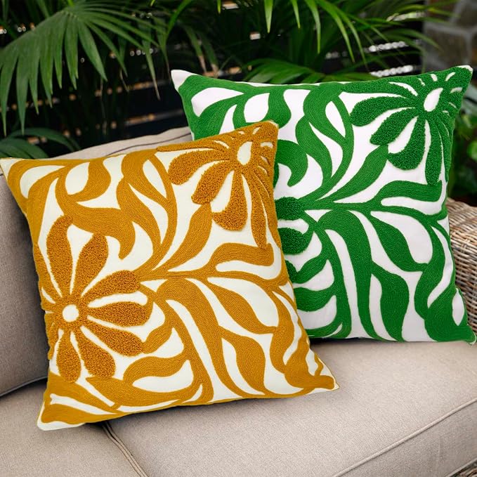 Alysheer Floral Embroidered Throw Pillow Cover 18"x18" 1pc, Mustard Yellow