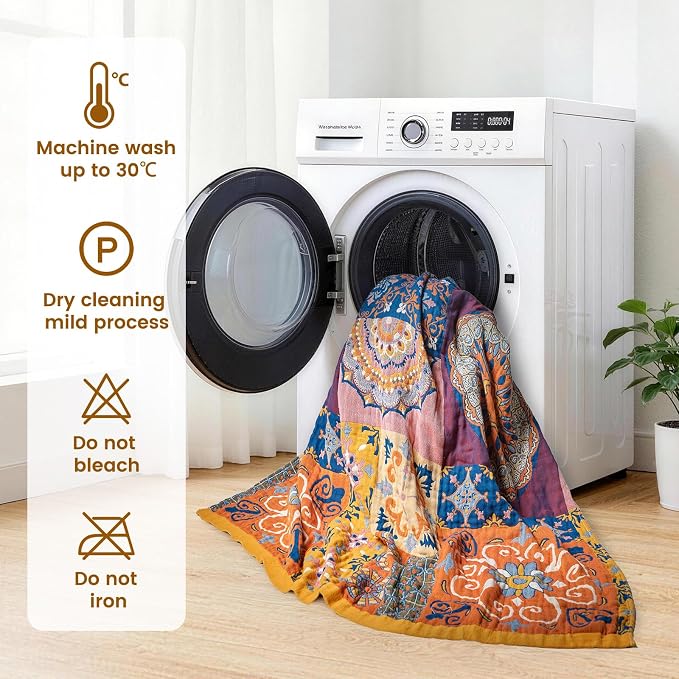 MSGKV Boho Throw Blanket 90"x108" 100% Cotton Roman Muslin King Blanket | 100% Cotton Muslin, King Size Throw Blanket, Soft & Breathable, Lightweight Comfort, Bedroom Home Accent, Machine Washable
