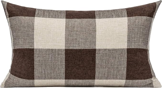 VAKADO 12x20 Inch Set of 2 Buffalo Plaids Decorative Throw Pillow Cases Farmhouse Retro Checkers Lumbar Rectangle Cushion Covers Home Decor for Sofa Couch, Brown/Coffee