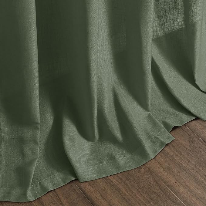 Forest Green Linen Curtains for Living Room 72 Inches Long Light Filtering Semi Sheer Curtain Back Tab and Rod Pocket Wabi Sabi Boho Decor Luxury Drapes for Bedroom Office 52x72, 2 Panels