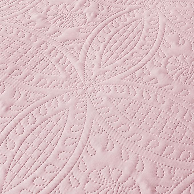 akkialla Full/Queen Quilt Set,Pink Lightweight Bedspread with Coin Pattern, Soft Microfiber Coverlet for All Seasons, Contemporary Decorative Bedding (1 Quilt, 2 Pillow Shams)