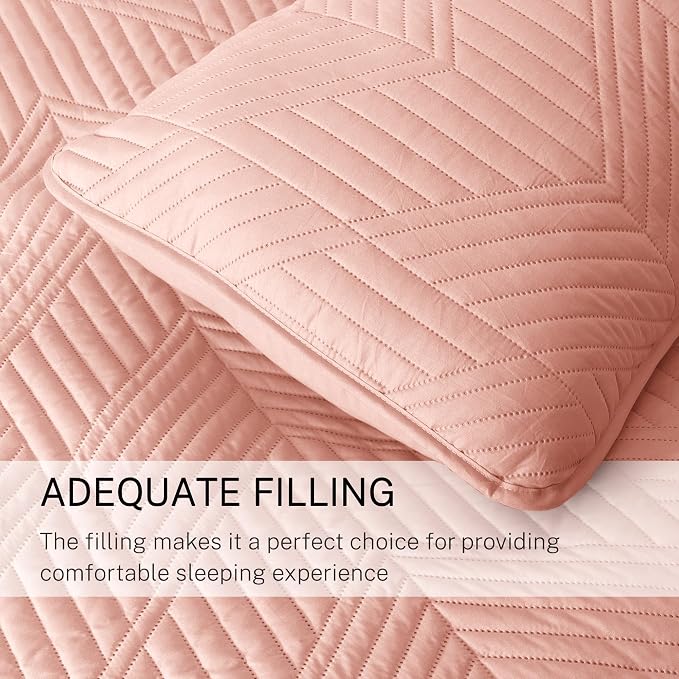 Exclusivo Mezcla Ultrasonic Full Queen Quilt Bedding Set, Blush Pink | Lightweight Bedspreads, Soft Microfiber, Modern Geometric Coverlet, All Season Bed Cover, 1 Quilt and 2 Pillow Shams